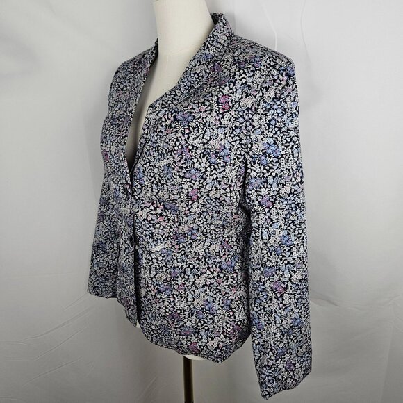 Talbots Blazer Jacket Size Medium Ditsy Floral Blue Pink Cottagecore - Picture 4 of 10